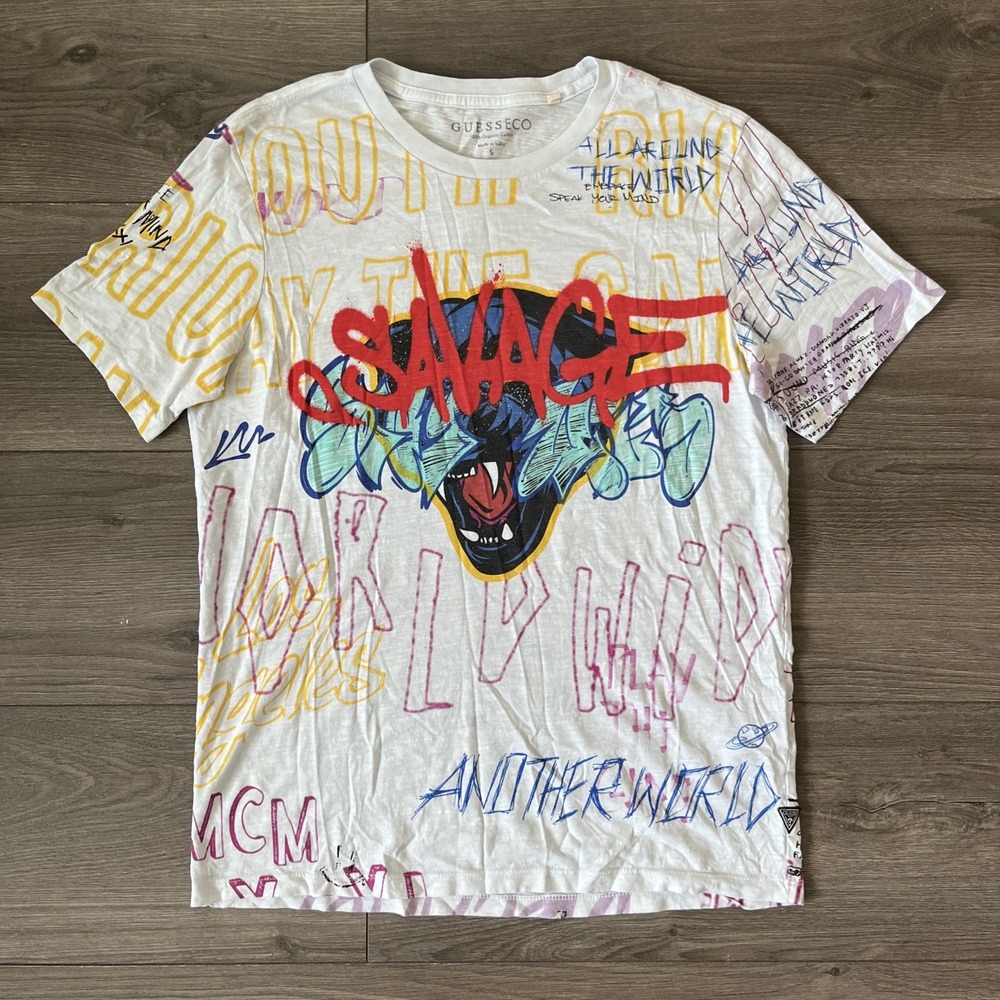 GUESS ECO Mens S T Shirt Savage Tiger Multicolor Thin